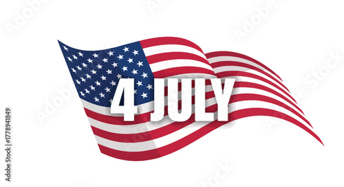 American Flag with 4 July Text for Independence Day Celebration.
