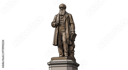 Statue of Charles Darwin on a pedestal.