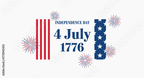 American Independence Day Celebration with Fireworks and Flags.