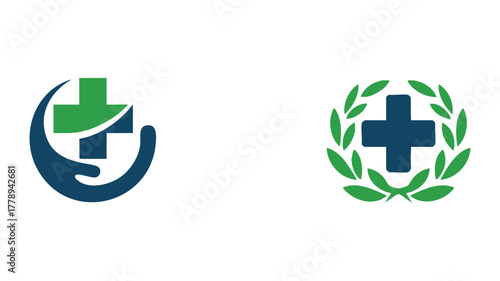 Medical cross logos with healthcare symbols
