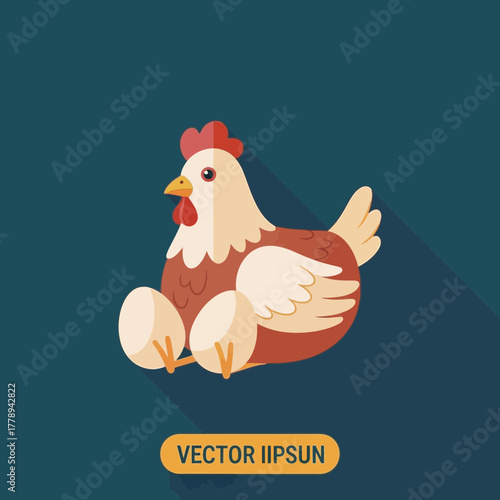 Illustration of a hen sitting on eggs with a dark teal background.