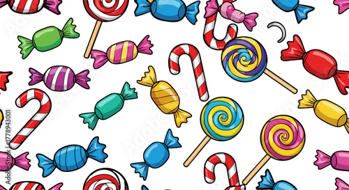 Colorful candy assortment on a dark background pattern