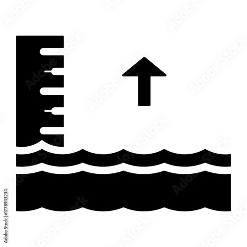 high tide sea with gauge glyph icon