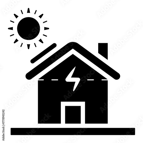 house electricity powered with solar energy glyph icon