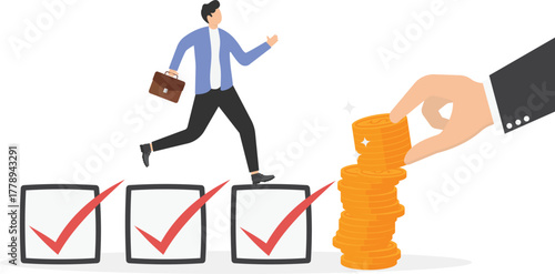 Salary rate adjustment, wage increase from employee skill development, job promotion concept,
