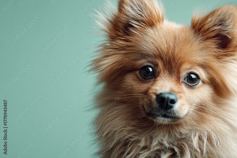 Obraz premium pomeranian isolated on soft teal background
