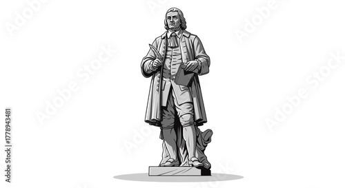 Statue of a man in historical clothing.