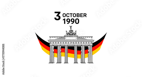 German Unity Day Celebration with Brandenburg Gate Illustration.