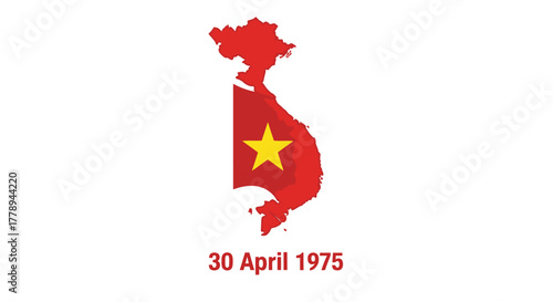 Vietnam Reunification Day Map with National Flag Design.