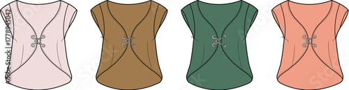 Collection of stylish open-front cardigans for women in a pastel and earth tone color palette. Vector illustration of an apparel design concept