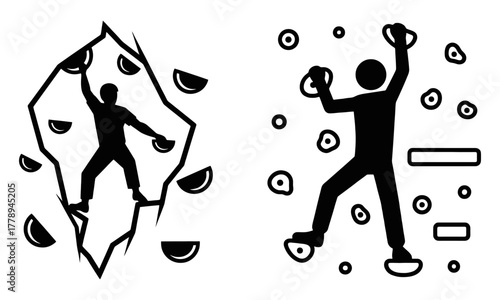 Rock climbing and bouldering icon set: adventure, sport, challenge, and fitness concepts