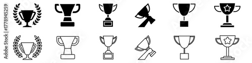 Adobe Illustrator ArtworkTrophy icon vector set. champions cup illustration sign collection. Wenner symbol. Win logo.