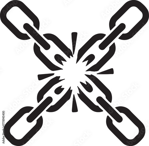 showcasing four chains intersecting and breaking apart at the center point of intersection silhouette vector.