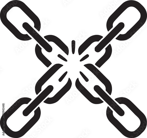  showcasing four chains intersecting and breaking apart at the center point of intersection silhouette vector illustration