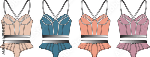 Elegant Lingerie Set in Various Colors Fashion Vector Illustration