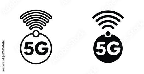 5G symbol icon wireless signal communication sign in black and white