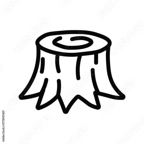 Black outline shows an isolated tree stump with visible growth rings on white background