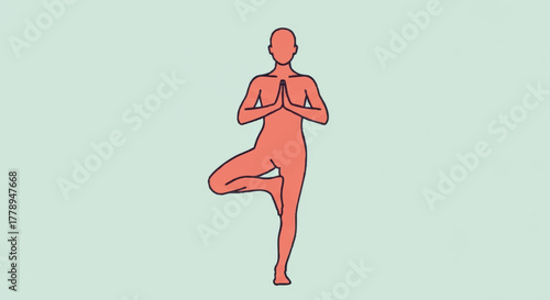 A minimalist illustration of the yoga tree pose. Flat design vector graphic representing balance, wellness, and meditation. Simple line art icon for fitness and health concepts