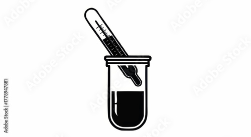 Chemistry lab test tube and pipette icon. Simple black and white flat vector illustration. Science and experiment symbol isolated on white background