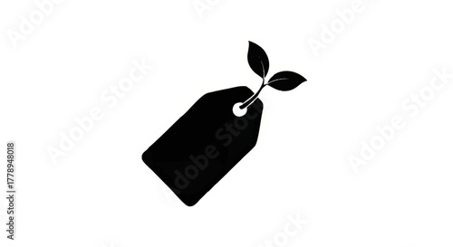 Green price tag with a plant sprout icon. A symbol for eco-friendly products and sustainable shopping. Minimalist flat vector illustration