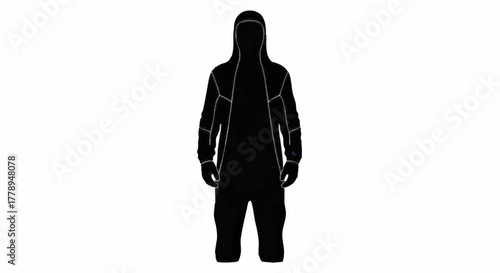 Silhouette of a person in a full-body suit. Vector apparel template for a jumpsuit or onesie. Minimalist graphic design isolated on a white background