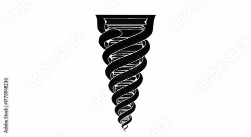 Abstract spiral DNA helix vector illustration. Graphic symbol resembling a tornado or drill bit. Black and white line art for a logo or tattoo design