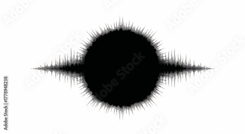Abstract sound wave vector illustration. Circular audio waveform icon for music and sound design. Minimalist black and white graphic isolated on white background
