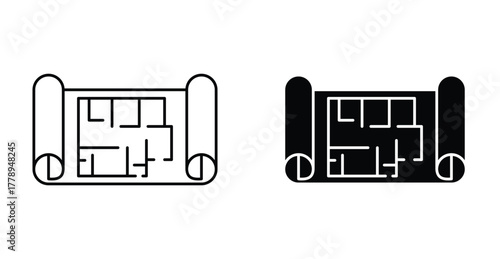 Architecture plan icon. Line with editable stroke and flat for Web