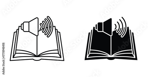 Audio book icon. Line with editable stroke and flat for Web