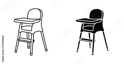 baby chair icon highchair toddler feeding seat symbol in black and white