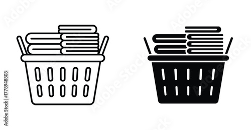 basket towels icon laundry folded cloth symbol in black and white