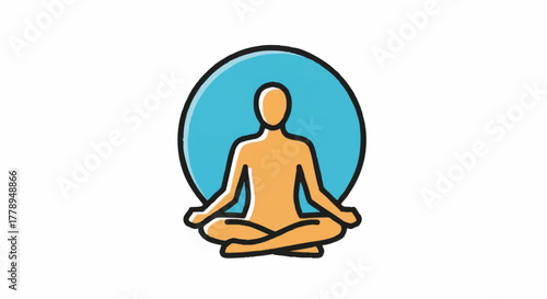 A person meditating in a lotus pose icon. Yoga, mindfulness, and wellness concept. Simple flat color outline vector illustration
