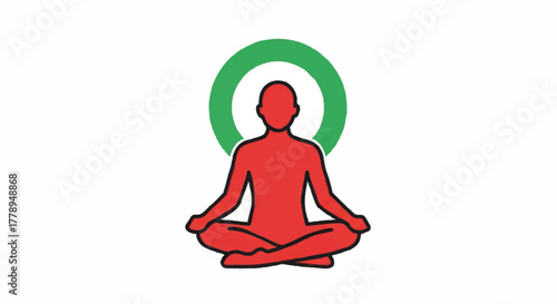 A minimalist icon of a person meditating in the lotus pose. Vector illustration for yoga, wellness, and spiritual concepts. Simple flat design symbol with a green halo