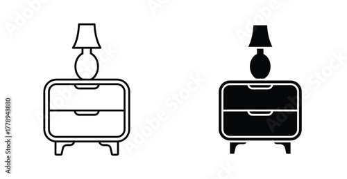 Bedside table icon. Line with editable stroke and flat for Web