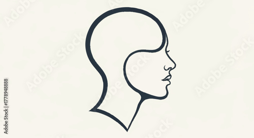 Minimalist line art illustration of a human head in profile. Abstract vector icon for psychology, wellness, and mind concepts. Simple face silhouette logo design
