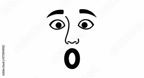 Surprised face line art icon. Minimalist vector illustration of a shocked expression. Simple black and white cartoon graphic