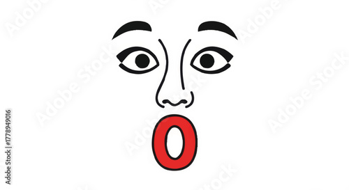 Surprised face expression icon. Simple cartoon vector illustration of shock and awe. Minimalist line art graphic isolated on a white background