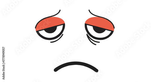 Tired and sad cartoon face icon. Burnout and stress emotion symbol. Minimalist flat vector illustration