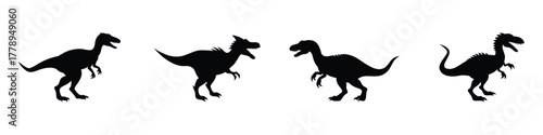 Dinosaur silhouette vector icon set – prehistoric animal, Jurassic era, and ancient reptile illustrations