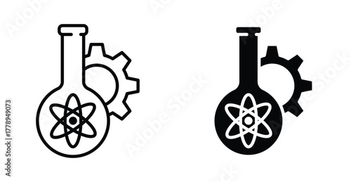 bioengineering icon lab flask gear science symbol in black and white