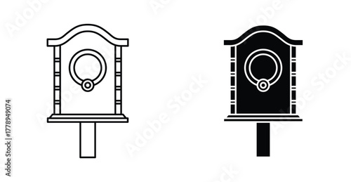 Bird house icon. Line with editable stroke and flat for Web