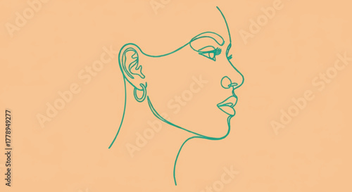 Minimalist one line drawing of a woman's face in profile. Continuous line art vector illustration. Abstract beauty and fashion concept
