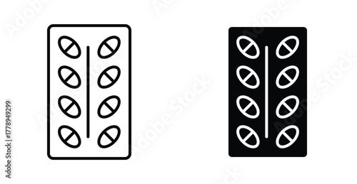 Blister drug. Line with editable stroke and flat for Web icon. Line with editable stroke and flat for Web