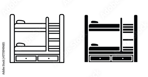 Bunk bed icon. Line with editable stroke and flat for Web