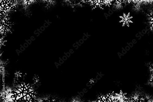 Christmas snowflakes frame in retro dotwork style. Border of winter snow in vintage style.
