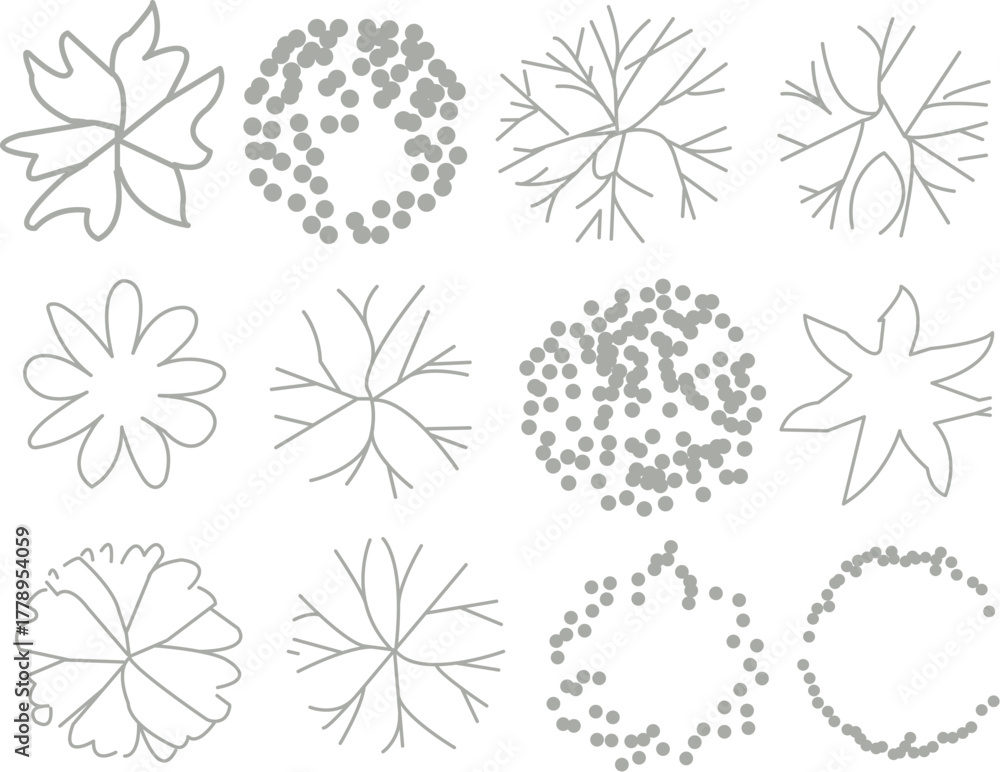 Obraz premium Stylized Plant Tree Canopy Icons