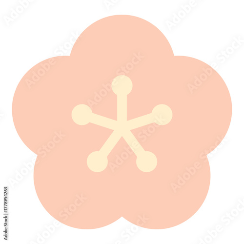 Plum Blossom Flat Icon – Cute Warm Color Japanese New Year Vector Illustration