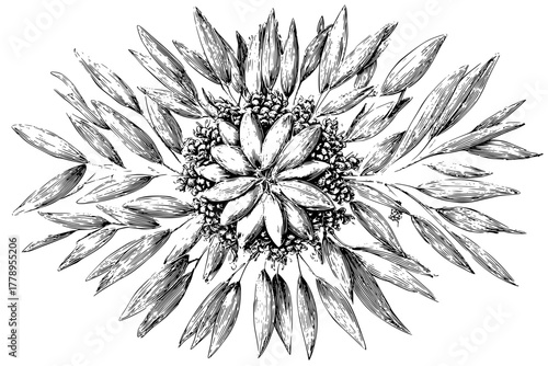 Elegant Plantain Seed Horehound Sprig Arrangement | Clean, isolated vector art for creative projects.