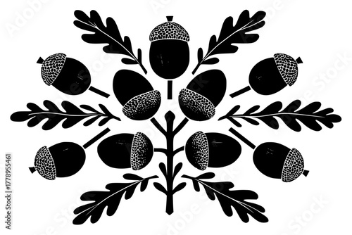 charming collection acorn clusters sage sprigs | Clean, isolated vector art for creative projects.