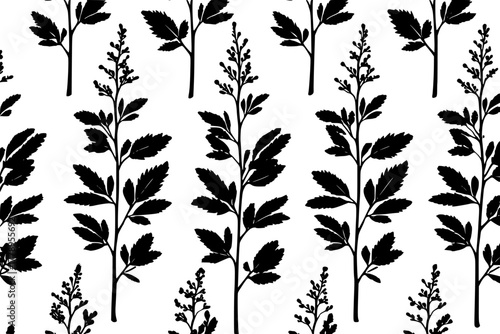 Stylized, Black White Floral Pattern Rhus Amelanchier Branches | Clean, isolated vector art for creative projects.